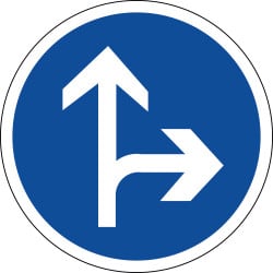 Panneau B21d1 - Direction obligatoire tout droit ou à droite