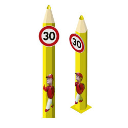 Totem école gros crayon avec panneau limitation de vitesse 30 km/h