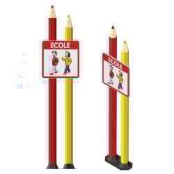 Totem école 2 crayons avec panneau école + figurines Arthur et Zoé