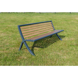 Banc public en compact stratifié Teck et pied acier - Bordeaux