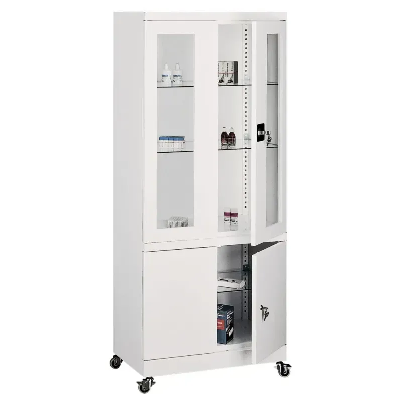 Armoire médicale vitrée avec placard sur la partie basse