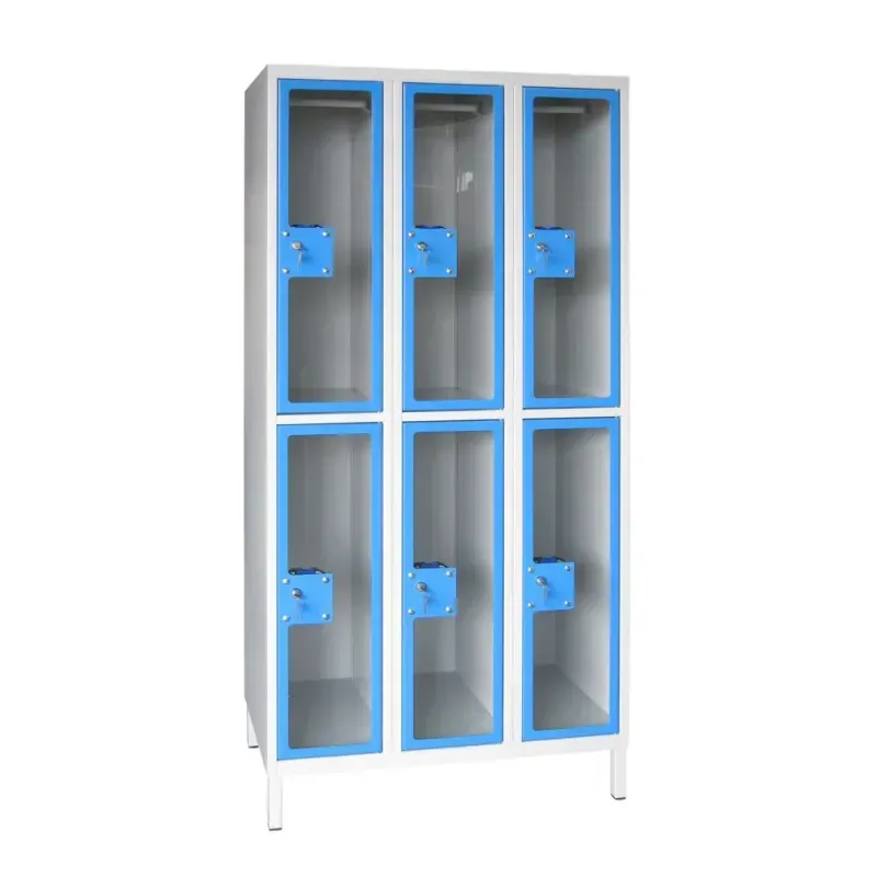 Vestiaire L750L à porte plexi de 2 colonnes, 2 cases par colonne de 30cm