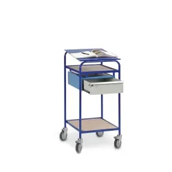 Pupitre d'atelier avec étagères sur roulettes