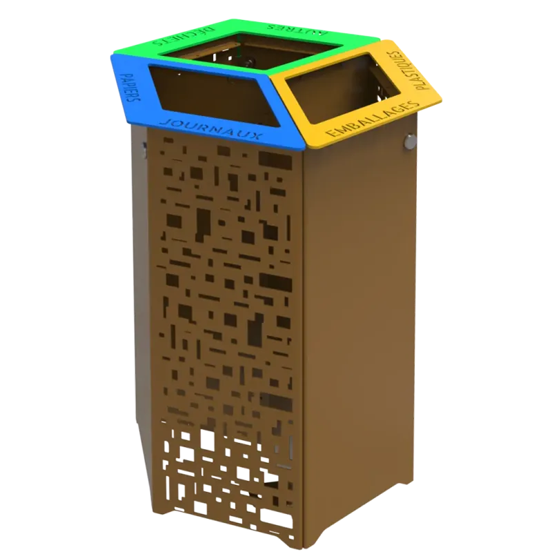Station de tri 3 comportiments en acier avec ou sans couvecle