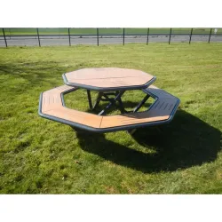 Table de pique nique octogonale en compact stratifié Teck + acier