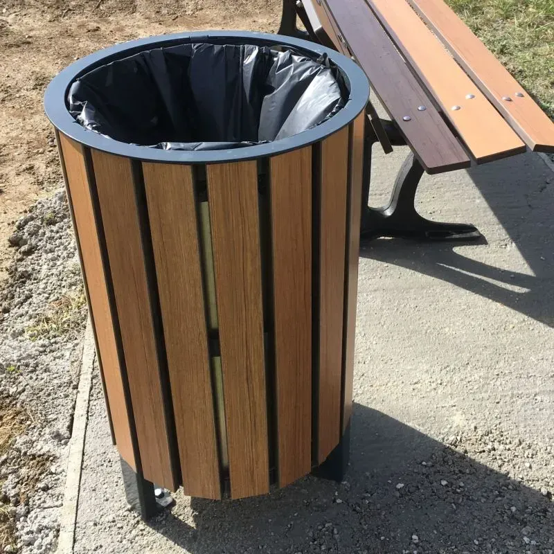 Poubelle de ville en compact stratifié Teck + acier - Nice
