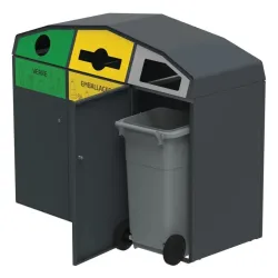 Point de collecte de tri extérieure 3 flux + bacs poubelles - Trirok