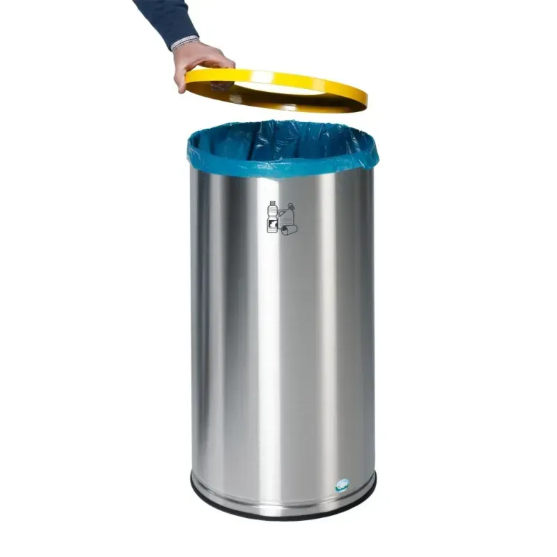 Poubelle ronde inox de tri sélectif  70 litres couvercle couleur