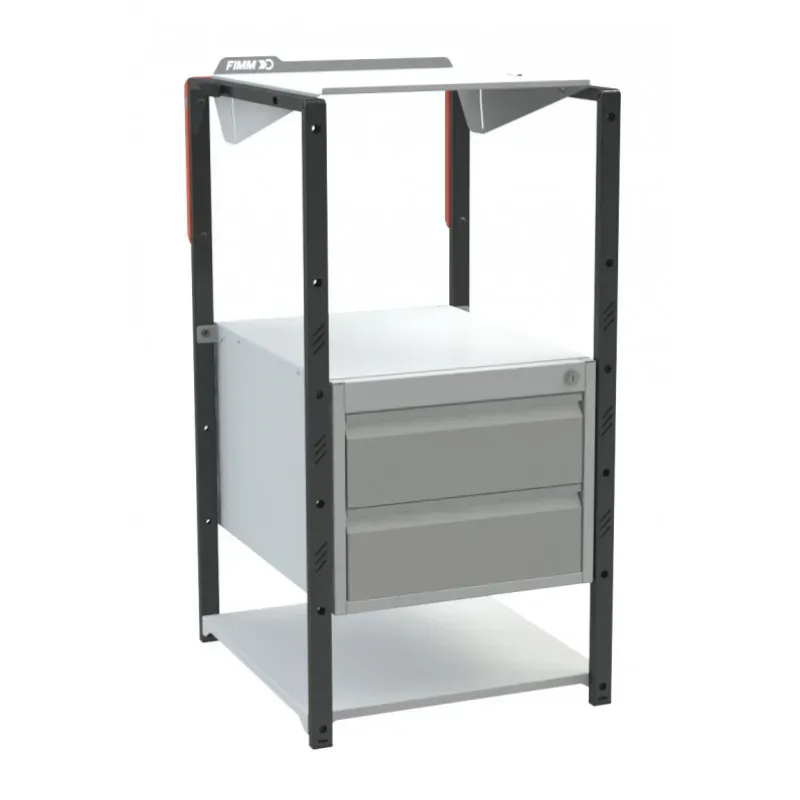 Pupitre d'atelier fixe à plan inclinable + 2 tiroirs - 150 kg