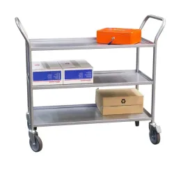 Desserte de bureau à 2 ou 3 plateaux tôle avec rebords 200 kg - Fimm