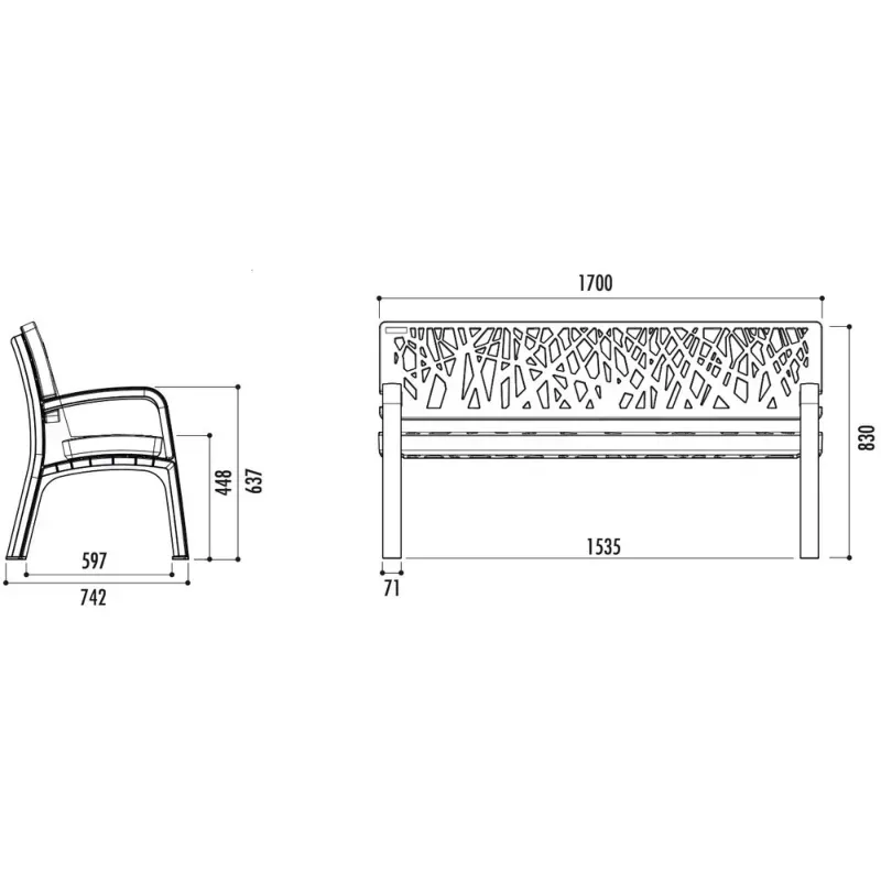 Banc de ville en plastique recyclable design Maverick - Mobilier urbain