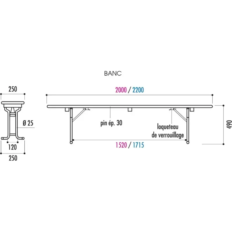 Banc en bois pliant et empilable Vienne