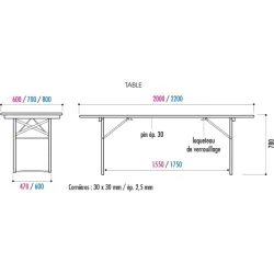 Table en bois rectangulaire pliante et empilable Pragues