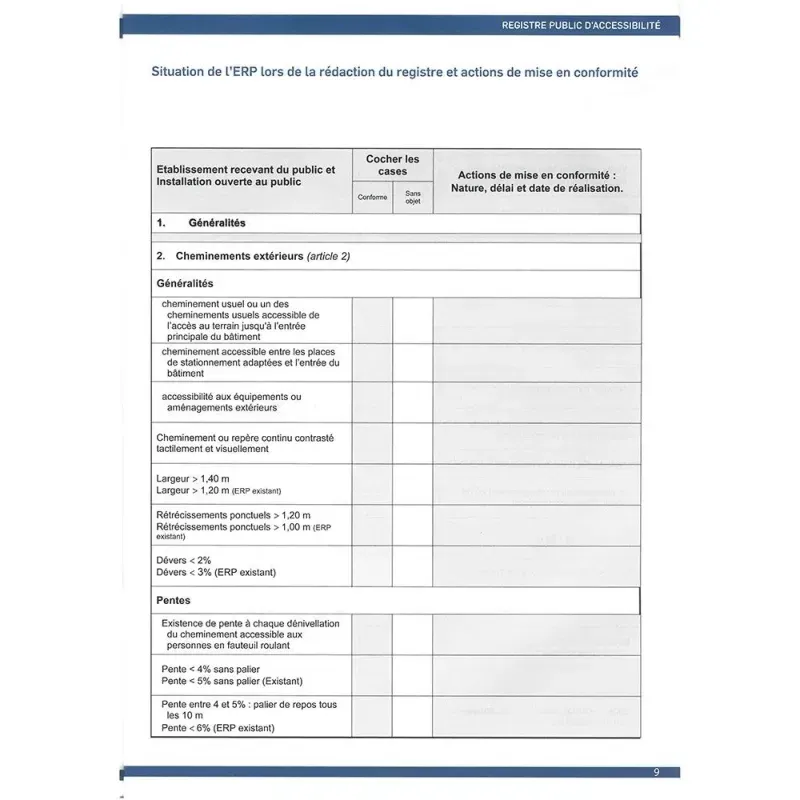 Registre public d'accessibilité format A4 - 32 pages