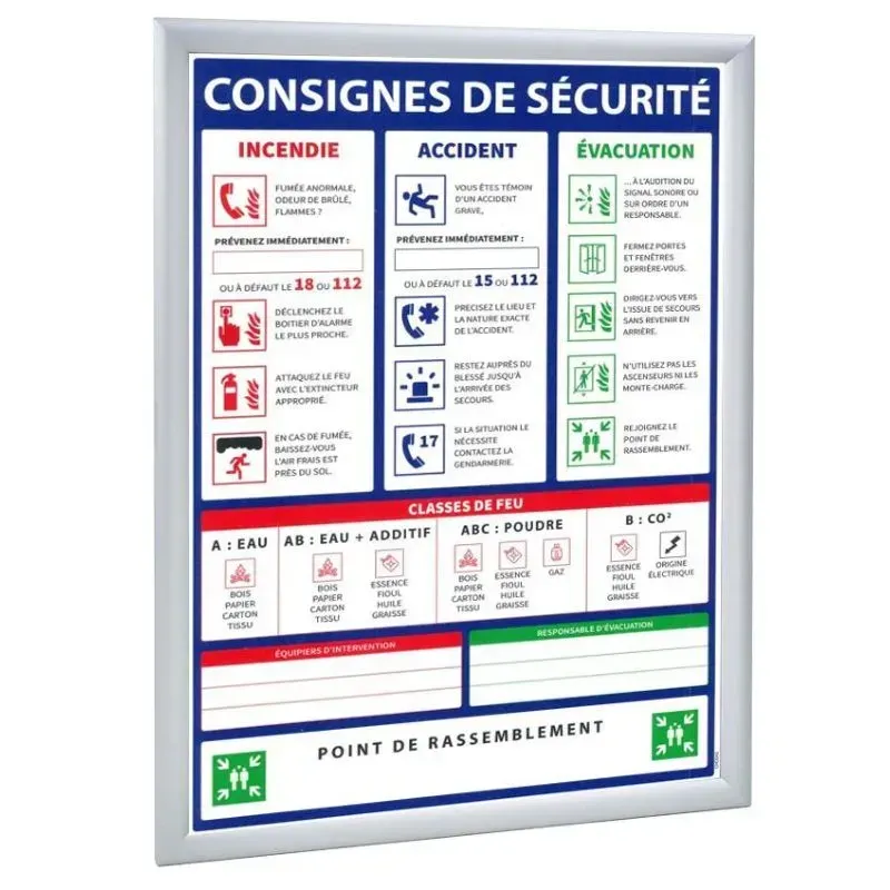 Cadre A4 ou A3 pour panneau consigne ou plan d'évacuation - Clic Clac