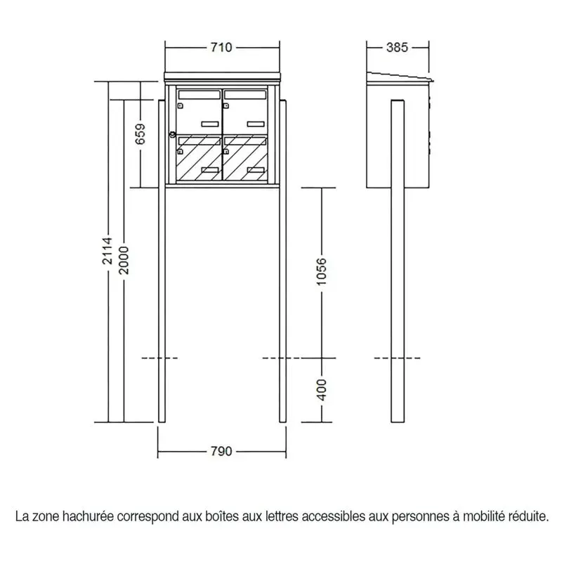 Bloc boite aux lettres extérieur sur pieds à sceller - Leabox acier