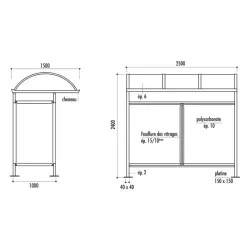 Abribus en acier toiture et parois en polycarbonate alvéolaire Andria