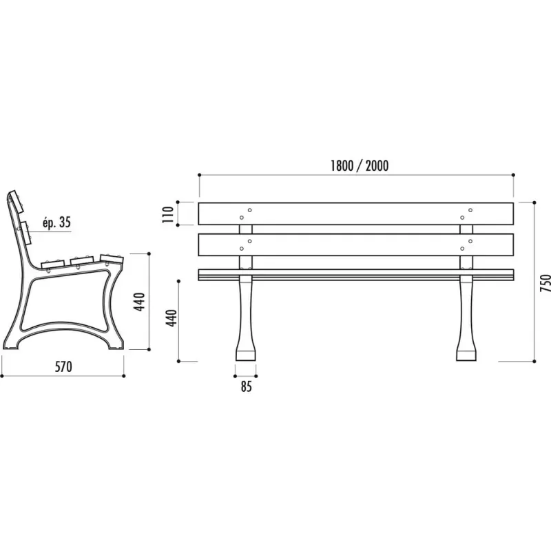 Banc public en bois de pin ou exotique Madrid