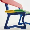 Banc multicolore en lames de bois et structure en acier pour enfants