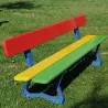 Banc multicolore en lames de bois et structure en acier pour enfants
