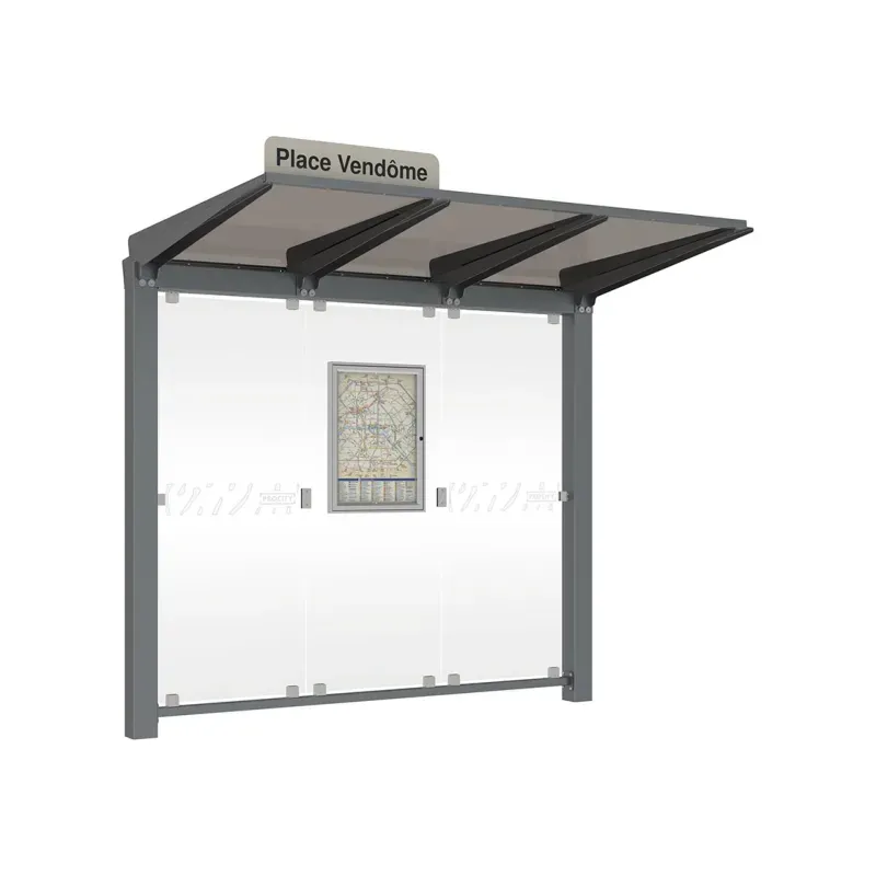 Abri de bus sur 2 pieds en polycarbonate et acier