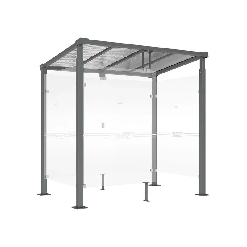 Abri fumeur avec bardages transparents structure en acier