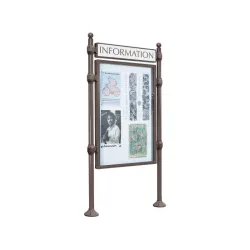 Panneau d'affichage extérieur en acier sur deux poteaux avec vitrine