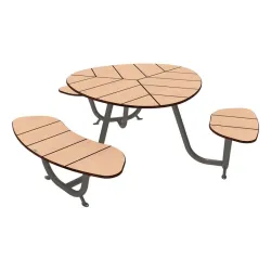 Table de pique nique et bancs PMR en bois de chêne et acier coloré