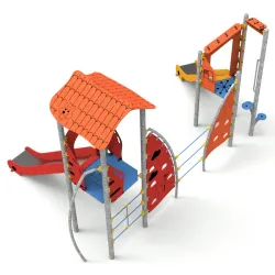 Aire de jeux métallique Masia ferme - 2 toboggans