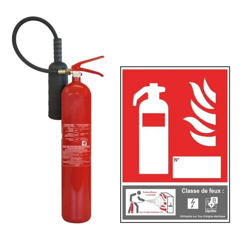 Pack extincteur C02 5kg classe B + panneau extincteur classe B