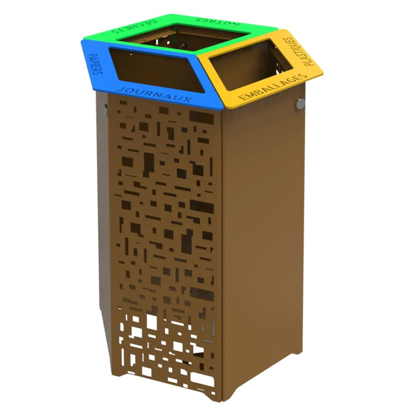 Station de tri 3 comportiments en acier avec ou sans couvecle