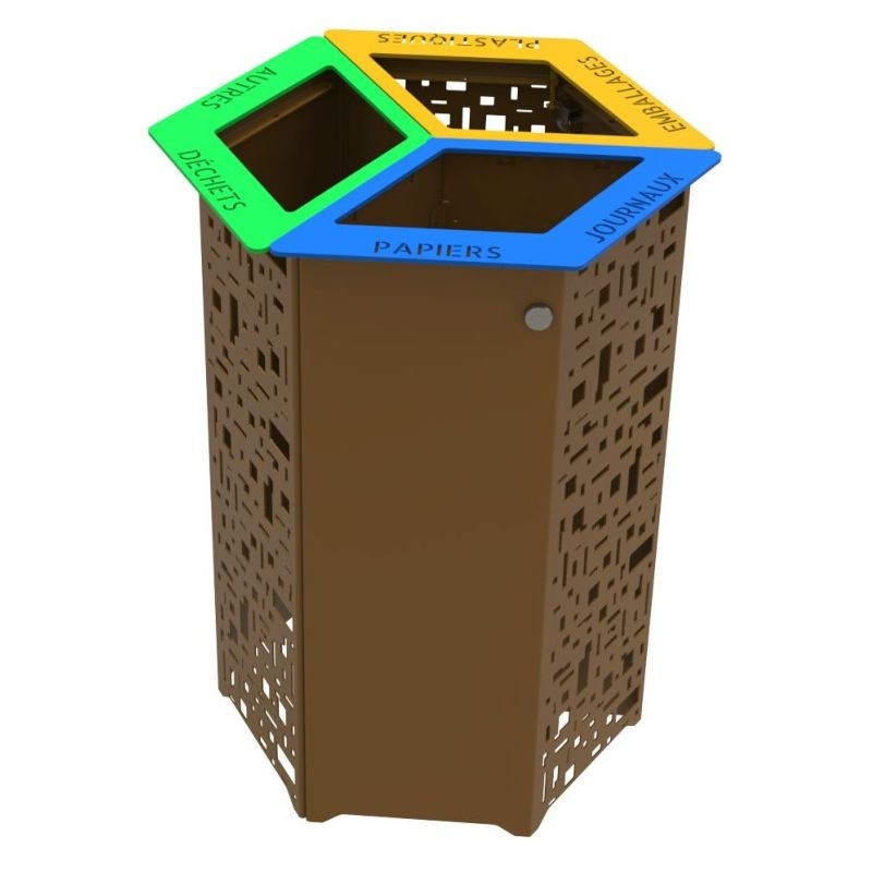 Station de tri 3 compartiments en acier avec ou sans couvecle