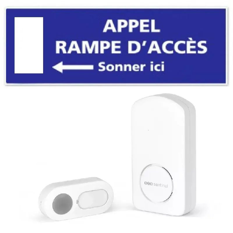 Sonnette handicapé sans fil + panneau PVC horizontal