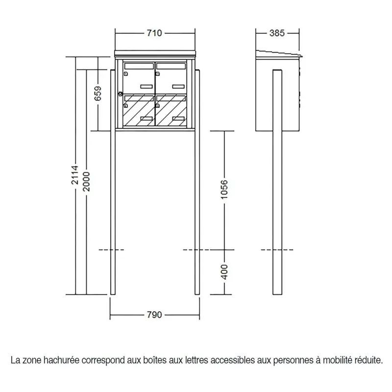 Bloc boite aux lettres extérieur sur pieds à sceller - Leabox acier