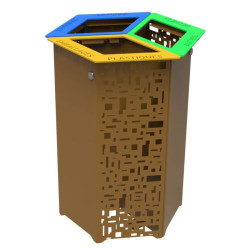 Station de tri 3 compartiments en acier avec ou sans couvecle