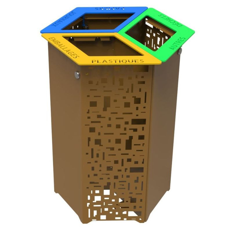 Station de tri 3 compartiments en acier avec ou sans couvecle