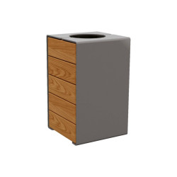 Corbeille de ville carrée en acier et bois avec ou sans couvercle