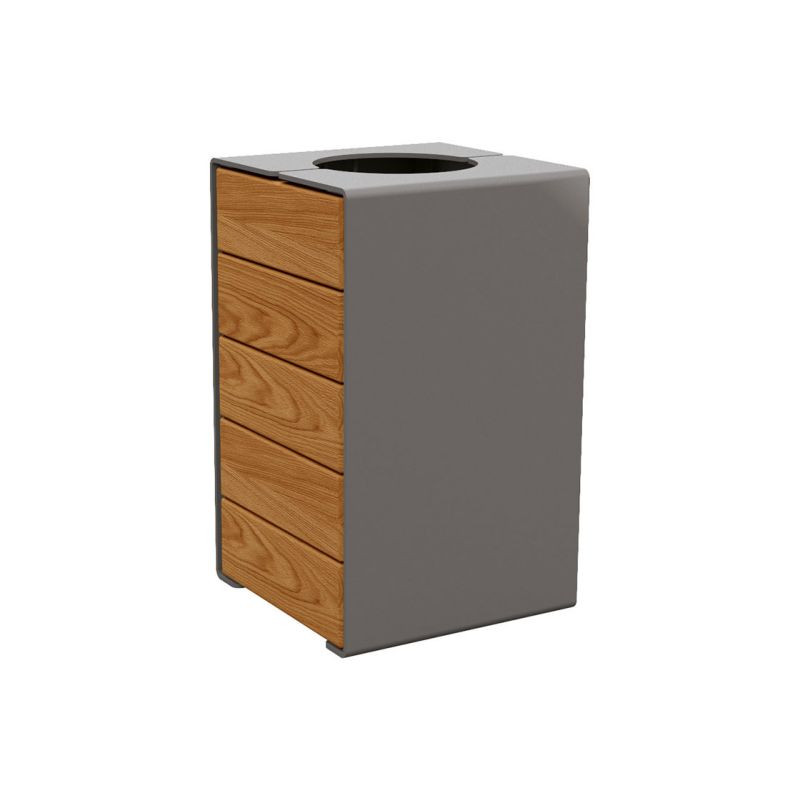 Corbeille de ville carrée en acier et bois avec ou sans couvercle