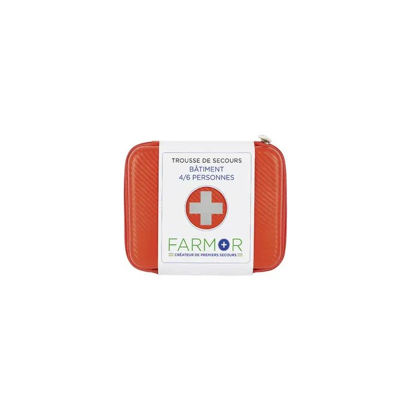 Trousse de secours bâtiment 4 à 6 personnes en PU orange fluo