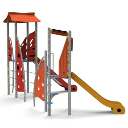 Aire de jeux métallique Masia ferme - 2 toboggans