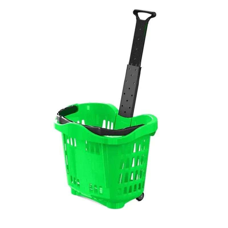 Panier magasin 43 L avec roulettes et poignée téléscopique