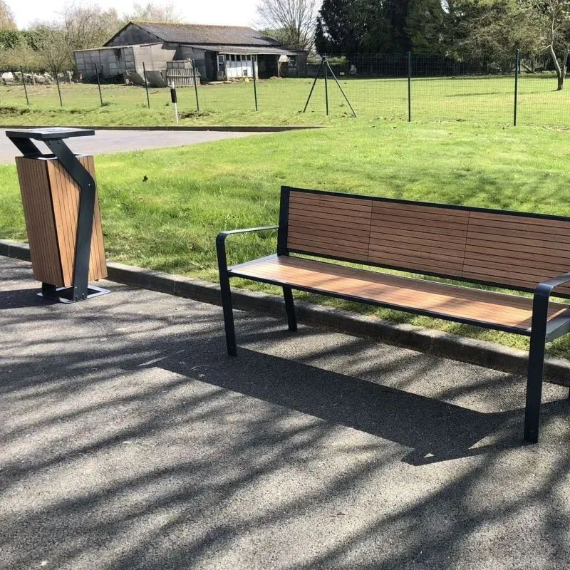 Divan de ville en compact stratifié Teck + acier - Cahors