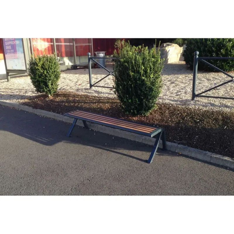 Banquette urbaine en compact stratifié Teck et pied acier - Bordeaux