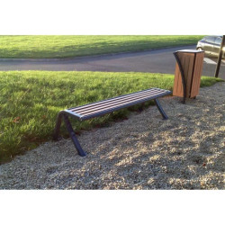 Banquette urbaine en compact stratifié Teck et pied acier - Bordeaux