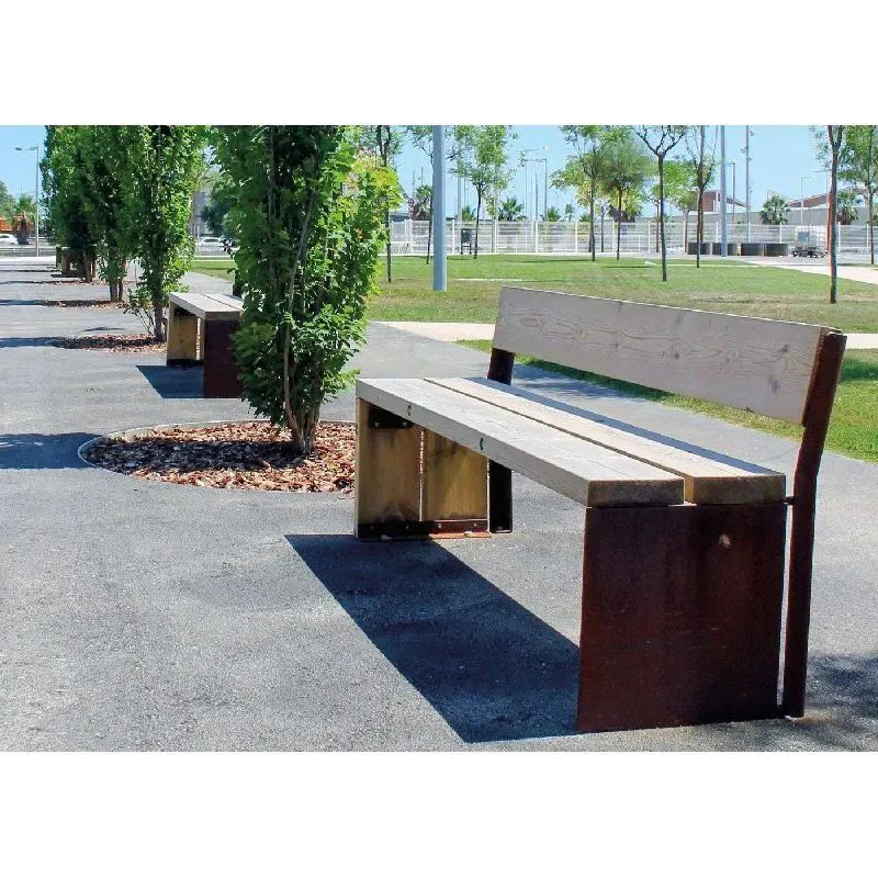 Banc Benito Gavarres UM311R en Corten et bois