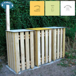 Poubelle tri sélectif carré 2 ou 3 flux en bois - Campagnarde