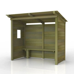 Abri bus en bois avec banquette ouvert sur face avant