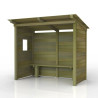 Abri bus en bois avec banquette ouvert sur face avant