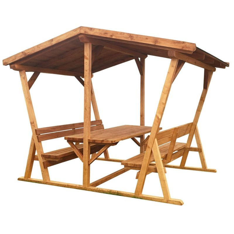 Table pique nique avec toit en bois de pin - Canopée