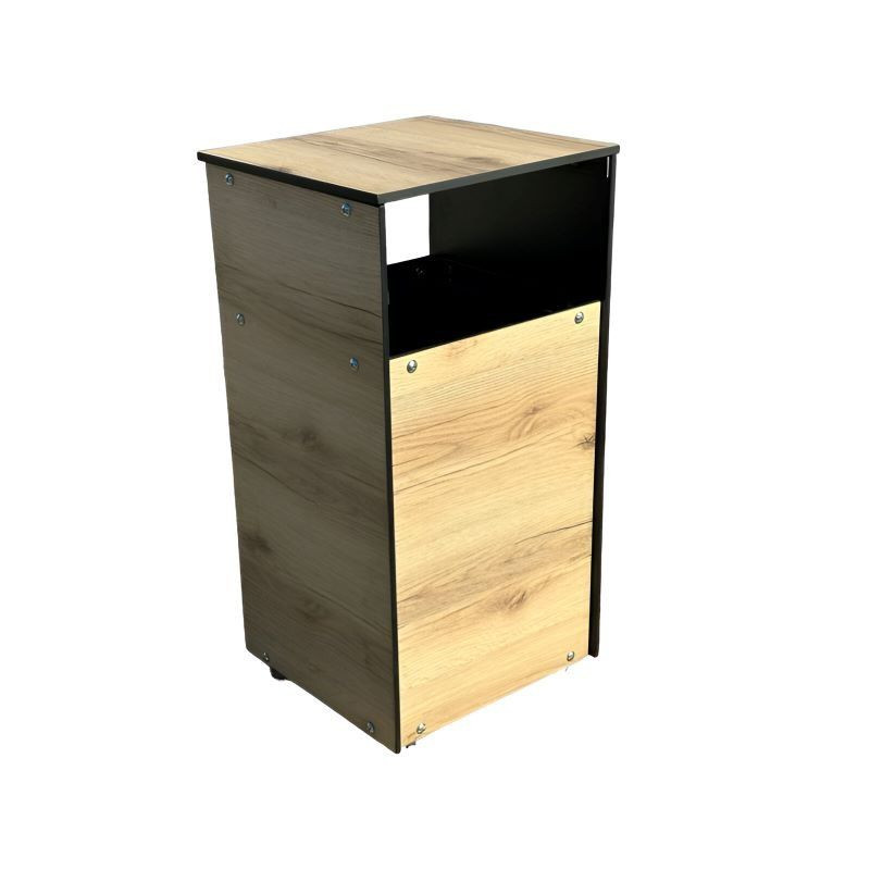 Poubelle chêne clair en HPL avec porte sac 80 litres